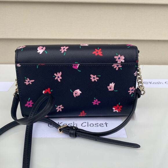 Kate Spade Crossbody Ditsy Buds Small Flap purse Black multi - Picture 4 of 9